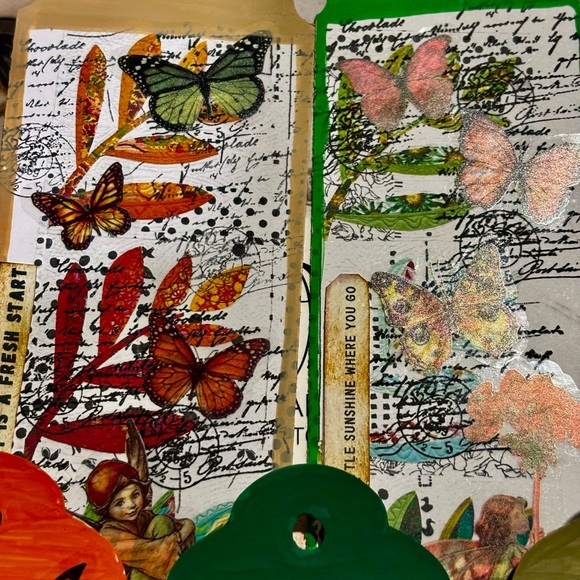 Colorful Butterfly tag set handmade mixed media junk journal ephemera - Picture 4 of 7